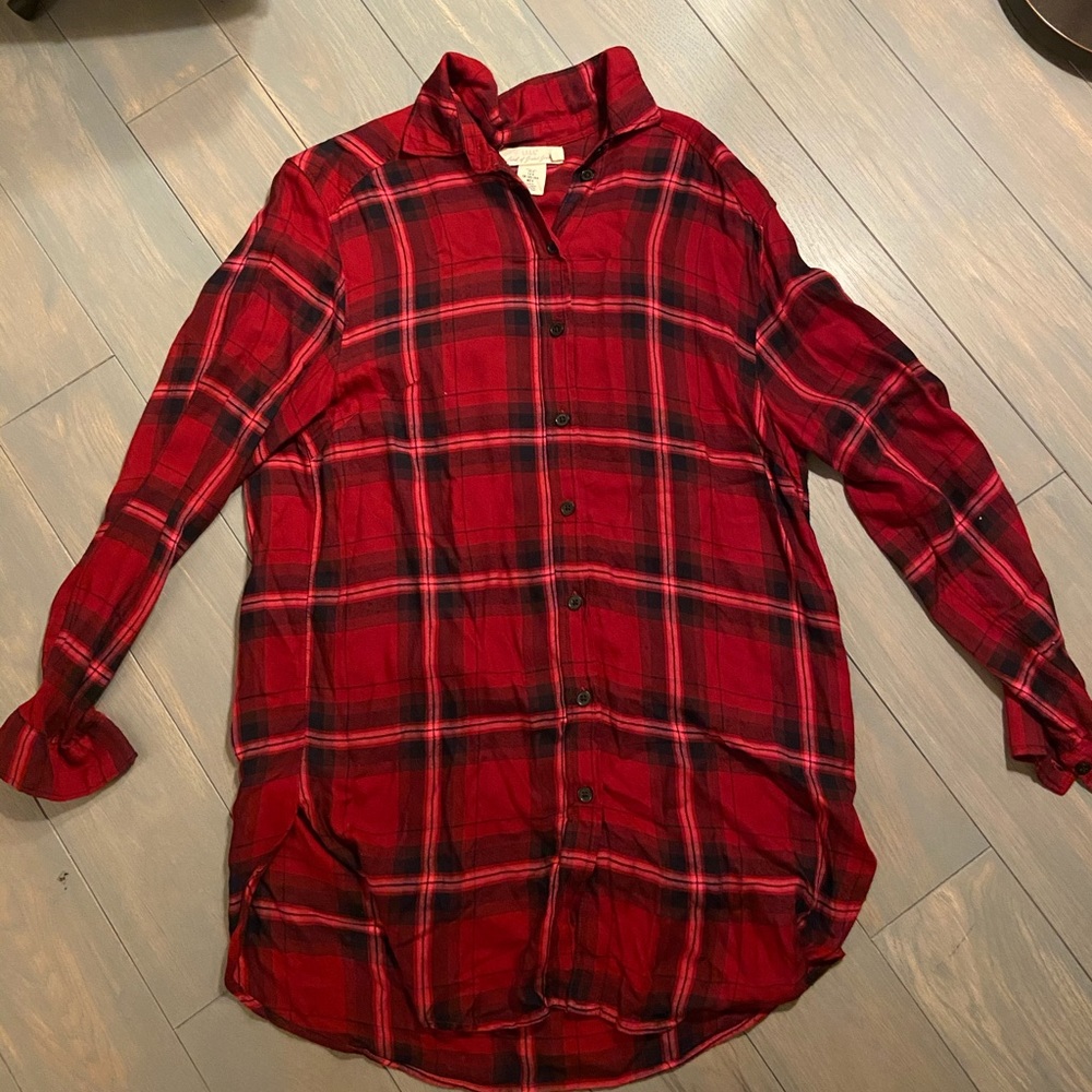 Long Red Flannel Tunic/Shirt